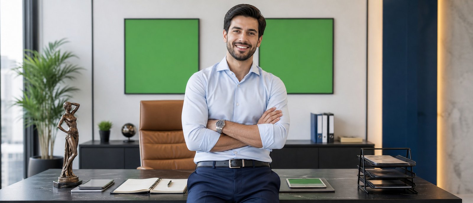 An art dealer in a gallery office