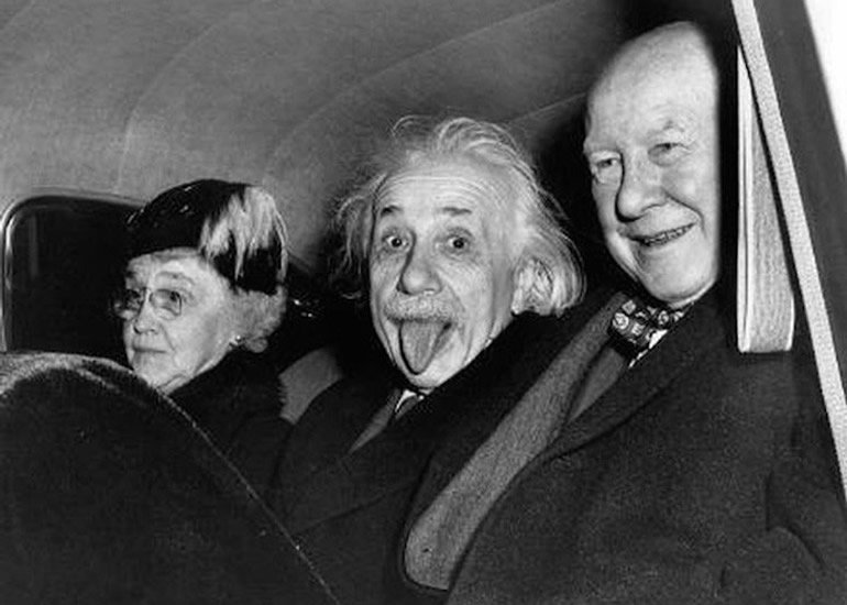 Albert Einstein sticking his tongue out at photographers, 1951