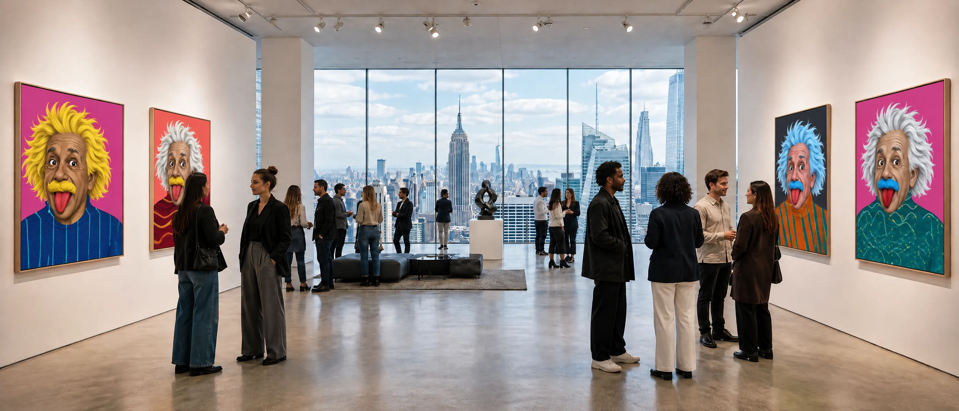 A room at 1K Gallery hung with works from the Pop Genius collection